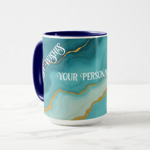 Modern Turquoise Blue Gold Marble Collection Mug