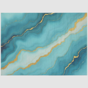 Modern Turquoise Blue Gold Marble Collection Tissue Paper