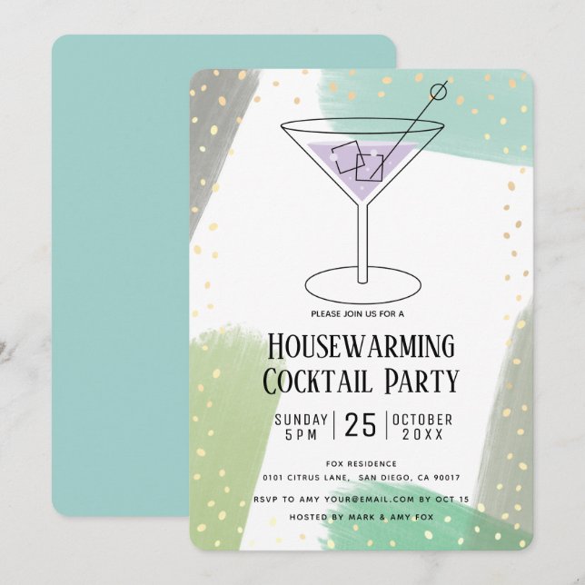 Modern Turquoise Blue Housewarming Cocktail Party Invitation (Front/Back)
