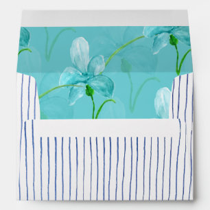 Modern Turquoise Blue Iris Floral Watercolor Art Envelope