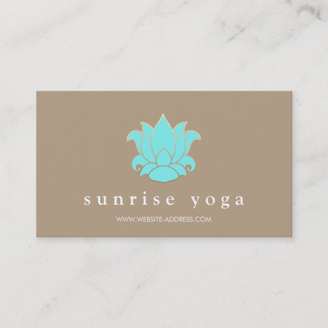 Modern Turquoise Blue Lotus Yoga Instructor Business Card (Front)