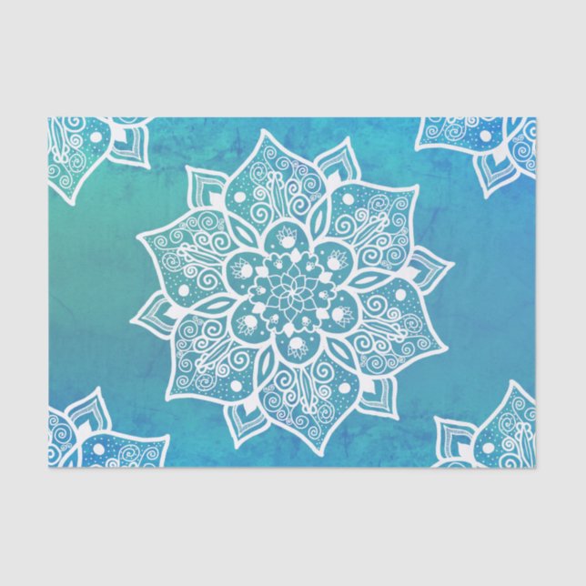 Modern turquoise blue ombre watercolor mandala tissue paper (Front)