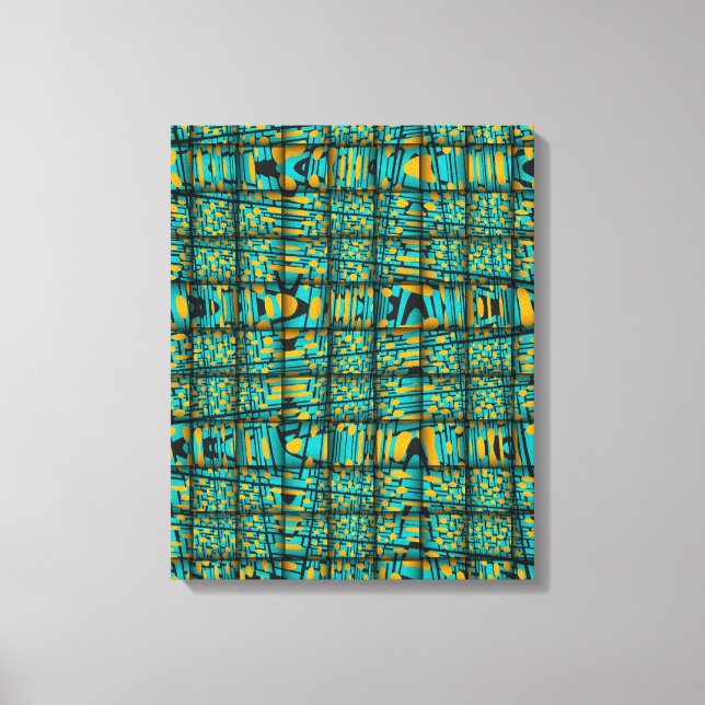 Modern Turquoise Blue Orange Weave Wave Pattern Canvas Print (Front)