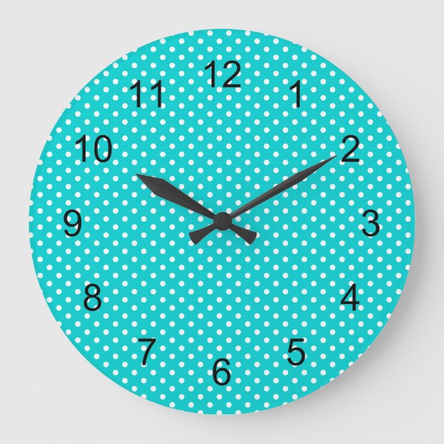 modern Turquoise blue polka dot nursery bedroom Large Clock (Front)