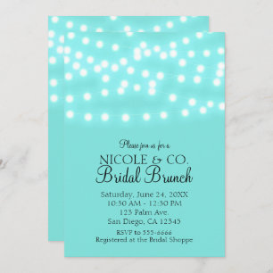 Modern Turquoise Blue & String Lights Elegant Invitation