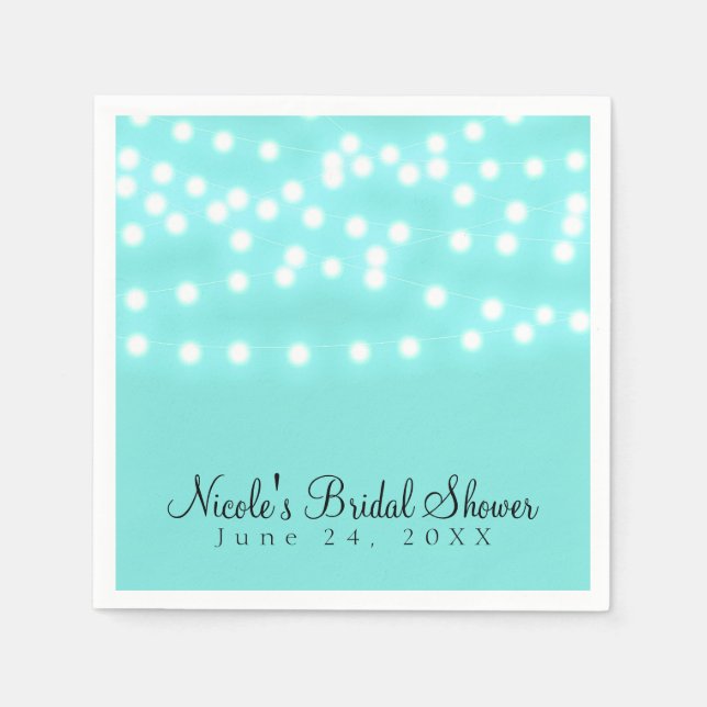 Modern Turquoise Blue & String Lights Elegant Napkin (Front)