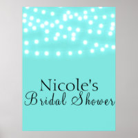 Modern Turquoise Blue & String Lights Welcome