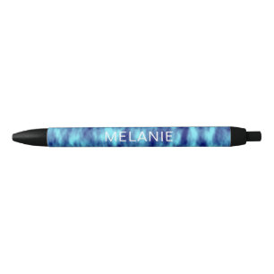 Modern turquoise blue tie dye name black ink pen