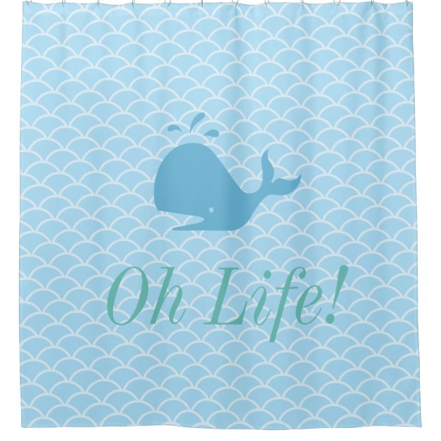 Modern Turquoise Blue Whale Shower Curtain (Front)