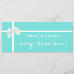 Modern Turquoise Bridal Shower Box with Bow Invitation