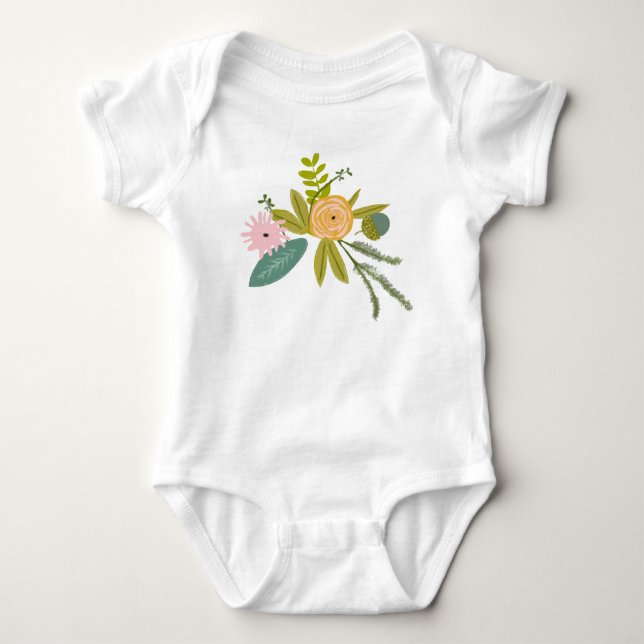 Modern Turquoise  Chartreuse Damask Wedding Baby Bodysuit (Front)