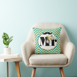 Modern Turquoise  Chartreuse Damask Wedding Cushion