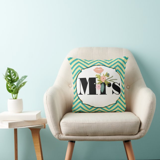 Modern Turquoise  Chartreuse Damask Wedding Cushion (Chair)