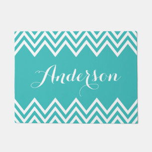 Modern Turquoise Chevron Custom Monogram Doormat