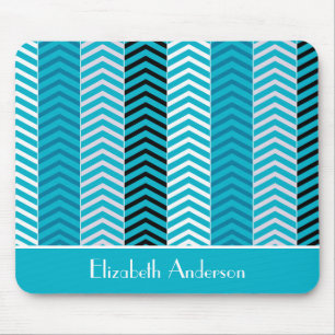 Modern Turquoise Chevron Stripes With Name Mouse Mat