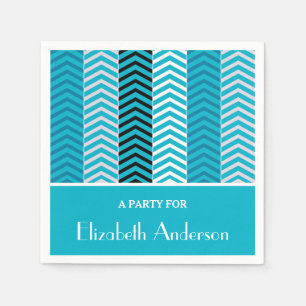 Modern Turquoise Chevron Stripes With Name Napkin