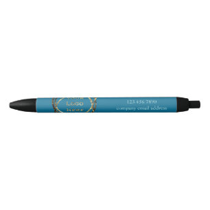 Modern Turquoise Custom Business Logo Promotional Black Ink Pen