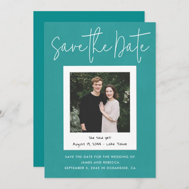 Modern Turquoise Engagement Photo Save the Date Invitation (Front/Back)