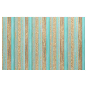 Modern Turquoise Faux Gold Glitter Stripes Pattern Fabric
