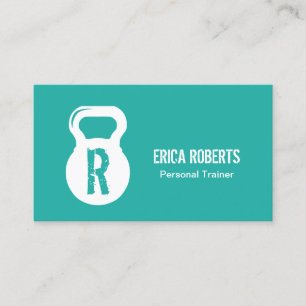 Modern Turquoise Fitness Personal Trainer Monogram Business Card