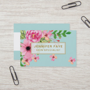 Modern turquoise floral bouquet organic botanical business card