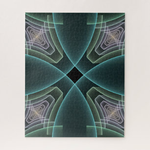 Modern Turquoise Geometric Fractal Art Graphic Jigsaw Puzzle