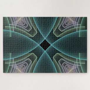 Modern Turquoise Geometric Fractal Art Graphic Jigsaw Puzzle