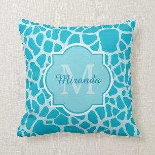 Modern Turquoise Giraffe Print Monogram With Name Cushion