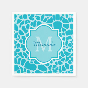 Modern Turquoise Giraffe Print Monogram With Name Napkin