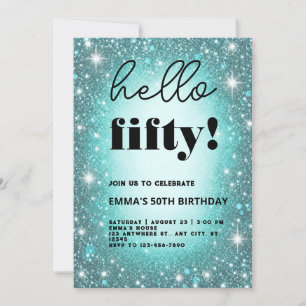 Modern Turquoise Glitter 50th Birthday Invitation