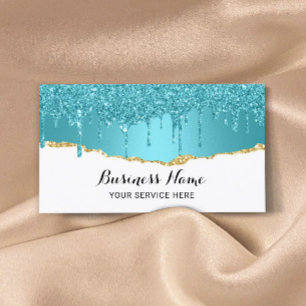 Modern Turquoise Glitter Drips Abstract Gold Teal Business Card