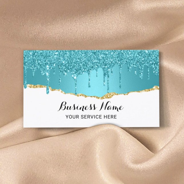 Modern Turquoise Glitter Drips Abstract Gold Teal Business Card (Creator Uploaded)