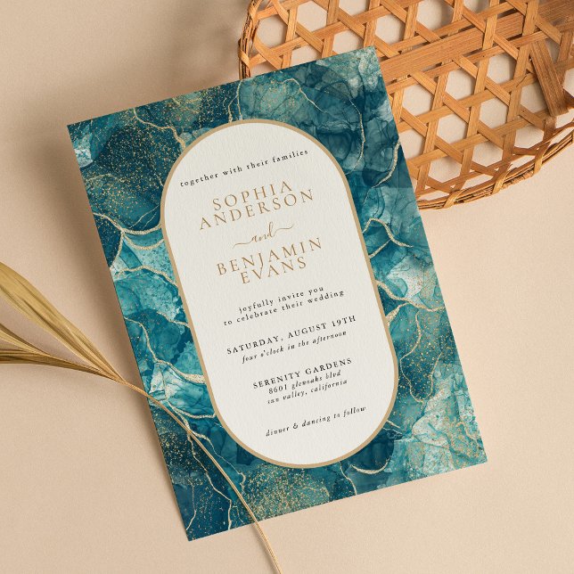 Modern Turquoise Gold Agate Wedding Invitation (Creator Uploaded)
