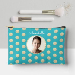 Modern Turquoise Gold Glitter Circle White Script Accessory Pouch