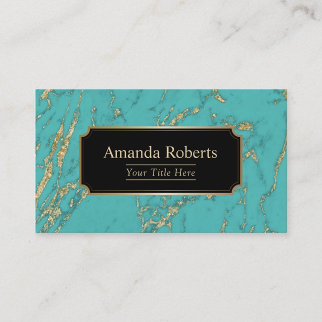 Modern Turquoise & Gold Marble Elegant Business Card (Front)