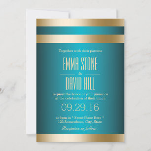 Modern Turquoise Gold Stripes Wedding Invitations