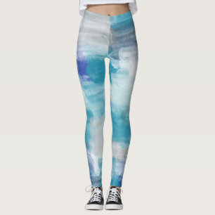 Modern Turquoise & Gray Watercolor Abstract Art  Leggings