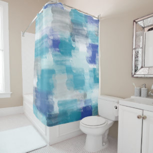 Modern Turquoise & Gray Watercolor Abstract Art   Shower Curtain