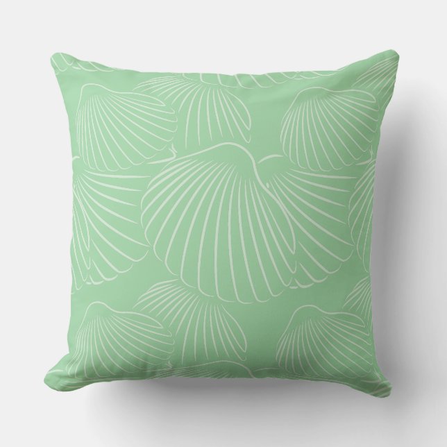 Modern Turquoise-Green Seashell Throw Pillow (Front)