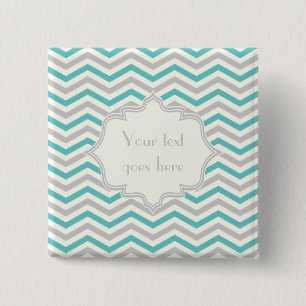 Modern turquoise, grey, ivory chevron pattern 15 cm square badge