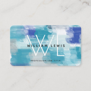Modern Turquoise & Grey Watercolor Abstract Art Business Card