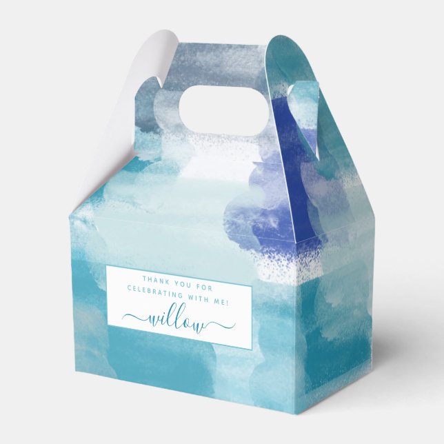 Modern Turquoise & Grey Watercolor Abstract Art  Favour Box (Front Side)