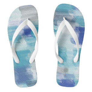 Modern Turquoise & Grey Watercolor Abstract Art  Flip Flops