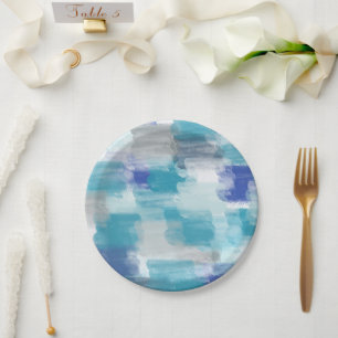 Modern Turquoise & Grey Watercolor Abstract Art   Paper Plate