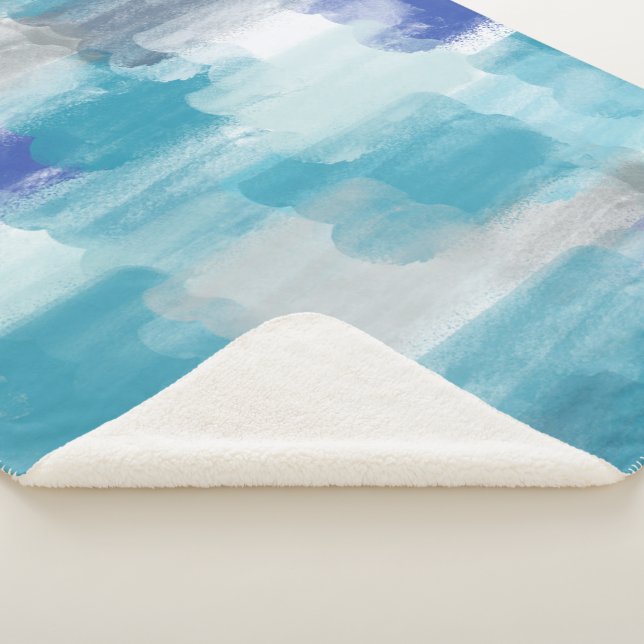 Modern Turquoise & Grey Watercolor Abstract Art  Sherpa Blanket (3/4)
