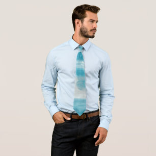 Modern Turquoise & Grey Watercolor Abstract Art Tie