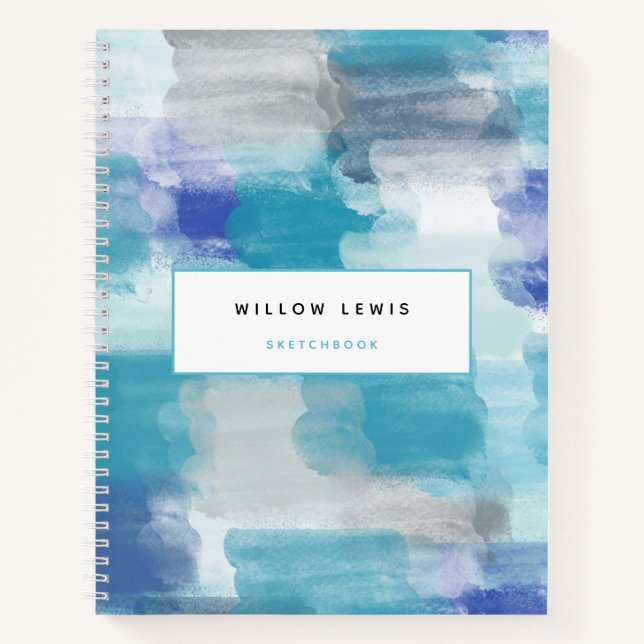 Modern Turquoise Grey Watercolor Artist Sketcbook Notebook (Front)