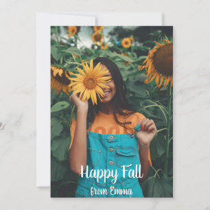 Modern turquoise "Happy Fall" Photo Custom Holiday Card