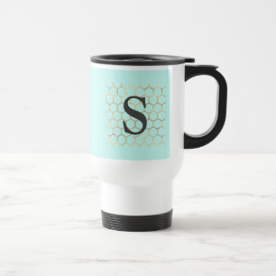 Modern Turquoise Hexagon Monogram Travel Mug