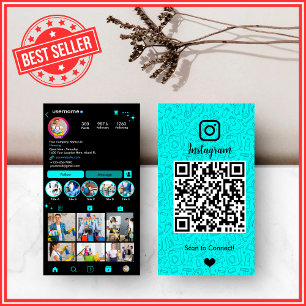 Modern Turquoise Housekeeping Instagram QR Code Business Card